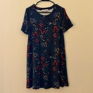 Dark Grey Patterned LOFT T-shirt Dress